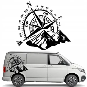 NAKLEJKA Grafika na kamper przyczepę kempingową RÓŻA WIATRÓW KOMPAS 38x42 Bezpieczna płatność