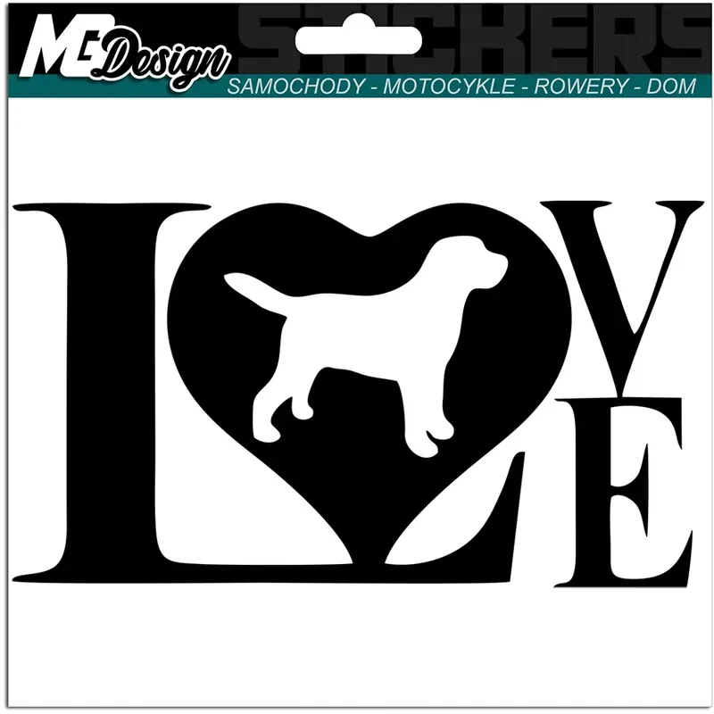 Bezpieczna płatność NAKLEJKA na auto LOVE MIŁOŚĆ PIES LABRADOR 8x15