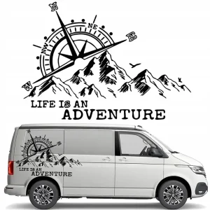 NAKLEJKA Grafika na kamper przyczepę ADVENTURE PRZYGODA RÓŻA WIATRÓW 43x62 Szybka dostawa