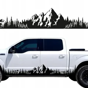 Wysoka jakość NAKLEJKi NA BOK SAMOCHODU motyw LAS GÓRY 140X20cm