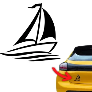 Naklejka ŻAGLÓWKA z chorągiewką na falach kolor CZARNY naklejki na samochód Ostatnia szansa