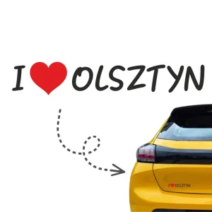 Naklejka I LOVE OLSZTYN kocham serce kolor CZARNY naklejki na samochód auto Oryginalny