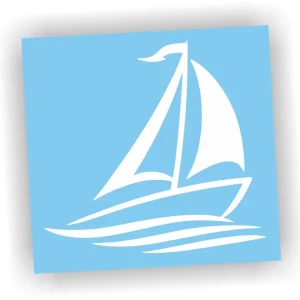 Naklejka ŻAGLÓWKA z chorągiewką na falach kolor BIAŁY naklejki na samochód! Promocja