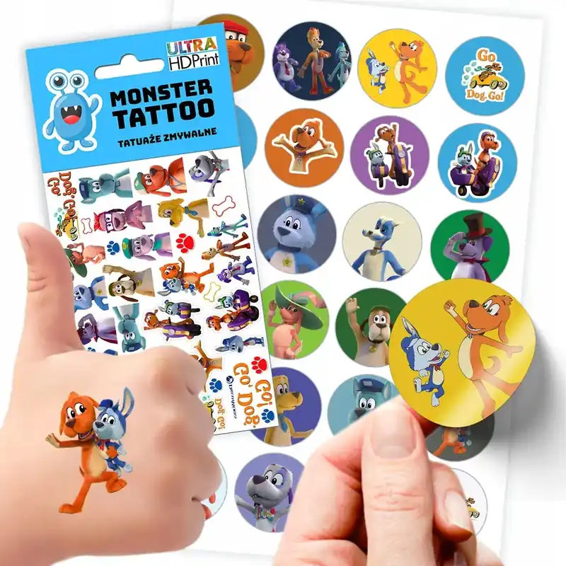 ZESTAW NAKLEJKI + TATUAŻE DLA DZIECI DZIECIĘCE GAZU PIESKI GAZU GO DOG Darmowa dostawa