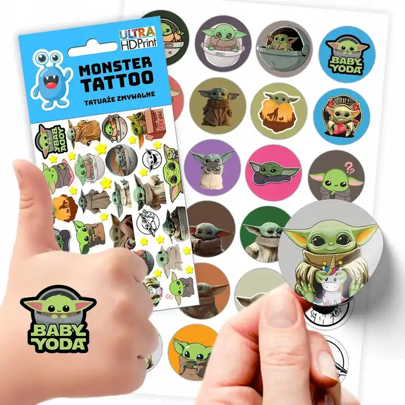 ZESTAW NAKLEJKI + TATUAŻE DLA DZIECI DZIECIĘCE BABY YODA GROGU JAKOŚĆ Darmowa dostawa