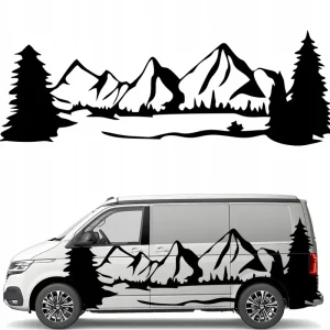 NAKLEJKA Grafika na kamper auto przyczepę GÓRY MOUNTAINS LAS FOREST 43x125 Wyprzedaż