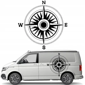 Oryginalny NAKLEJKA Grafika na kamper auto KOMPAS RÓŻA WIATRÓW KIERUNKI ŚWIATA 45x46