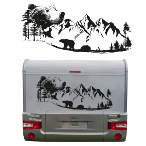 Oryginalny NAKLEJKA GRAFIKA NA PRZYCZEPE KEMPINGOWĄ CAMPING KAMPER GÓRY LAs 150X63cm