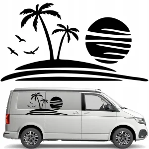 Nowość NAKLEJKA Grafika na kamper przyczepę PALMY SŁOŃCE WYSPA PLAŻA BEACH 45x84