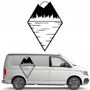 Oferta limitowana NAKLEJKA Grafika na kamper przyczepę kempingową GÓRY LAS MOUNTAIN 45x63