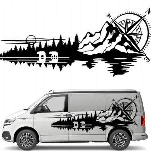 Promocja NAKLEJKA Grafika na kamper auto NIEDŹWIEDŹ KOMPAS RÓŻA WIATRÓW GÓRY 43x96