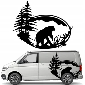 NAKLEJKA Grafika na kamper auto przyczepę NIEDŹWIEDŹ MIŚ BEAR LAS 43x54 Premium