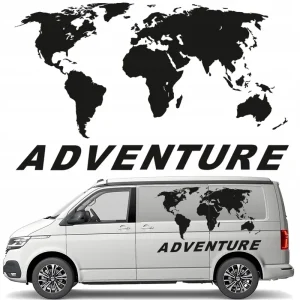 NAKLEJKA Grafika na kamper przyczepę MAPA ŚWIATA ADVENTURE WORLD 43x70 Szybka dostawa