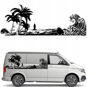NAKLEJKA Grafika na Kamper Przyczepę Kempingową PLAŻA FALE WYSPA 45x124 Szybka dostawa