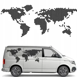 Nowość NAKLEJKA Grafika na kamper przyczepę MAPA ŚWIATA HEXAGENY WORLD 44x106