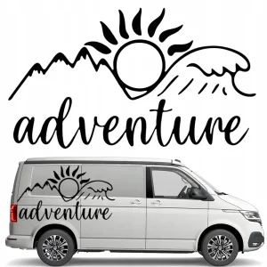 Promocja NAKLEJKA Grafika na kamper przyczepę kempingową ADVENTURE GÓRY MORZE 42x74