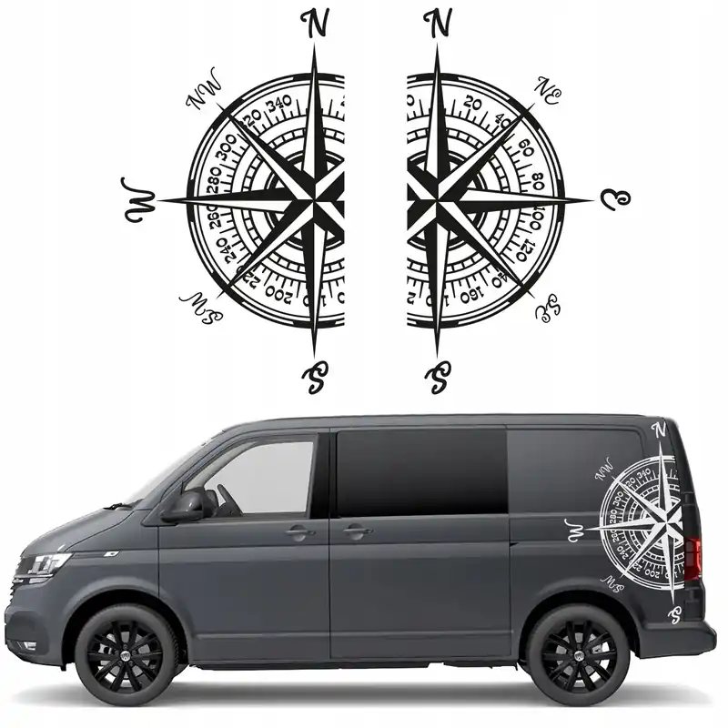 2x NAKLEJKA Grafika na kamper przyczepę kempingową RÓŻA WIATRÓW 63x110 Nowość