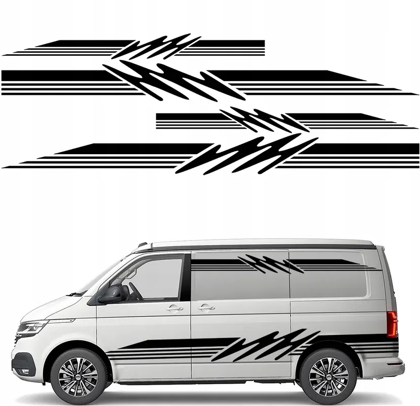 2xNAKLEJKA Grafika na kamper przyczepę MOTYW SKOŚNE PASKI PASY LINIE 44x270 Rabat