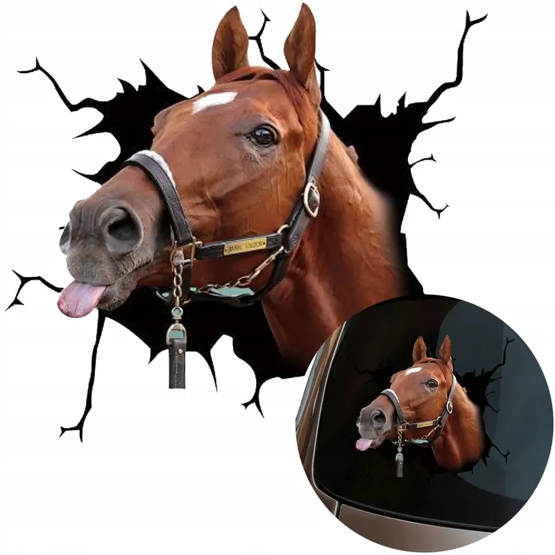NAKLEJKA Grafika na samochód zbita szyba Wyglądający KOŃ Konik HORSE 15x16 Szybka dostawa