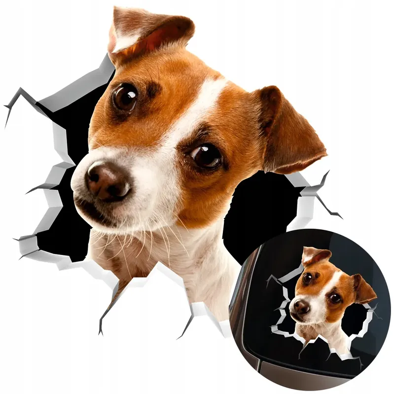 NAKLEJKA Grafika na auto zbita szyba Wyglądający Pies TERRIER DOG 15x16 Zamów teraz