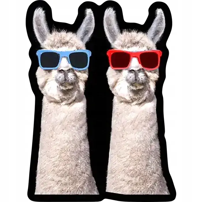 Kolorowa NAKLEJKA na samochód Zabawne ŚMIESZNE LAMY Lama w okularach 14x11 Autentyczny