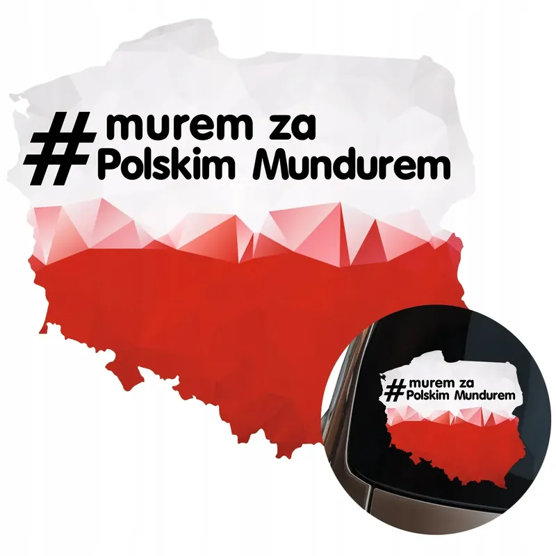 Tani NAKLEJKA Grafika na samochód #MUREM ZA POLSKIM MUNDUREM Mapa 15x14
