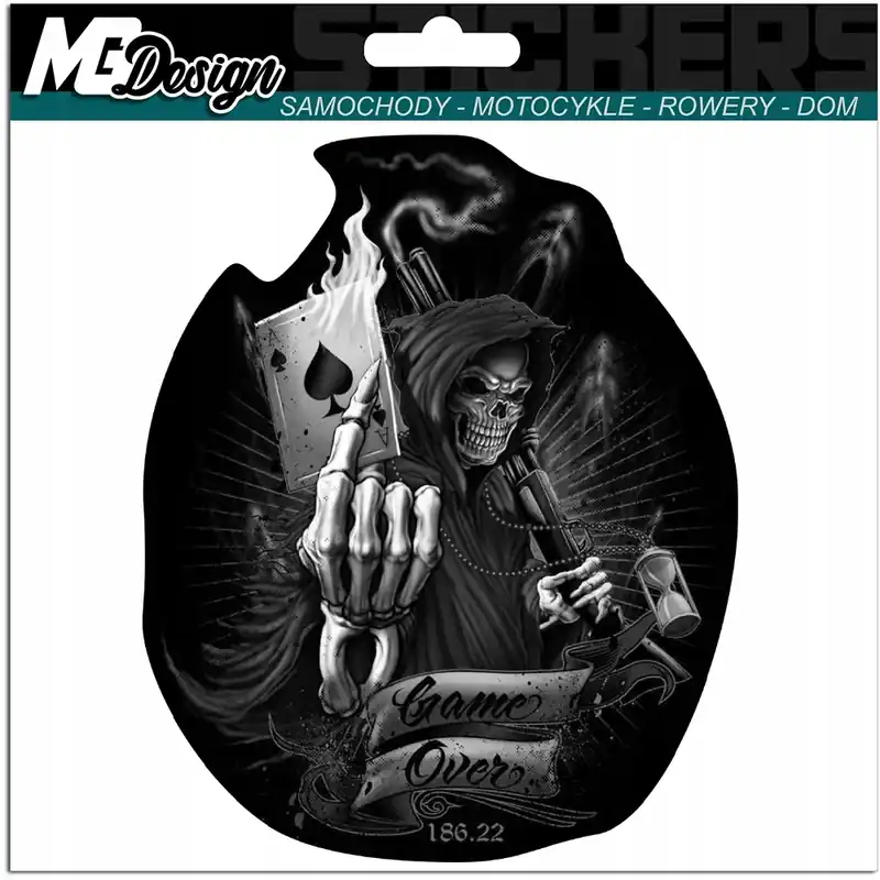 Oryginalny NAKLEJKA na samochód GAME OVER ŚMIERĆ Death KARTA AS PIK Poker 12x15 DRUK