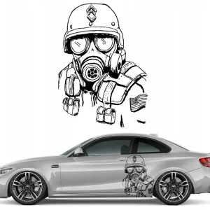 Zamów teraz NAKLEJKA na samochód MOTYW ARMY MASKA GAZOWA 62x86