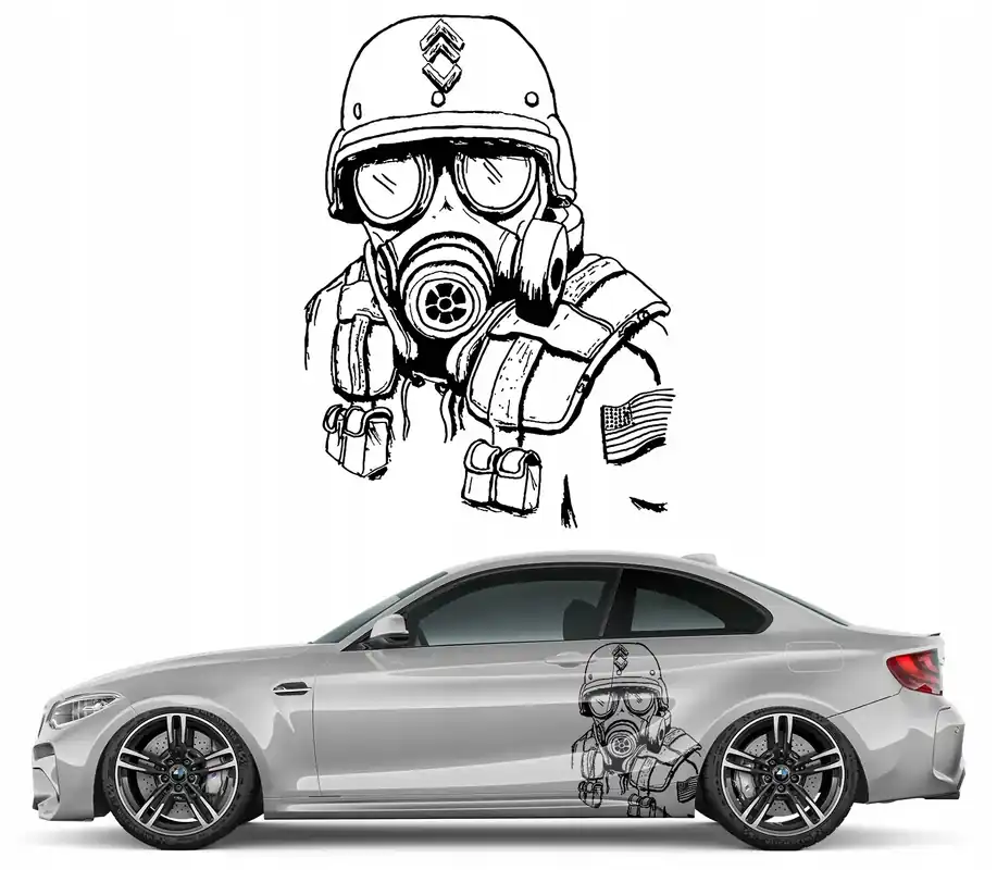 Zamów teraz NAKLEJKA na samochód MOTYW ARMY MASKA GAZOWA 62x86