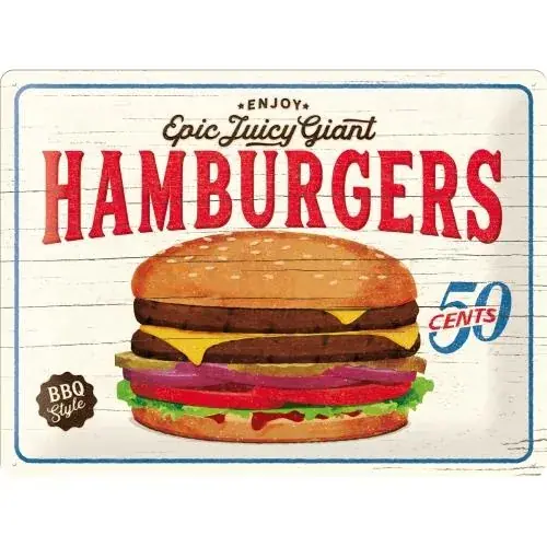 METALOWY PLAKAT 30 X 40CM HAMBURGERS Oryginalny
