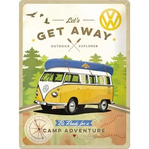 Ekspresowa dostawa METALOWY PLAKAT 30 X 40CM VW BULLI CAMP ADVENTURE