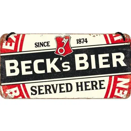 METALOWY PLAKAT ZAWIESZKA 10 X 20CM BECKS-LABEL SERVED HERE Promocja
