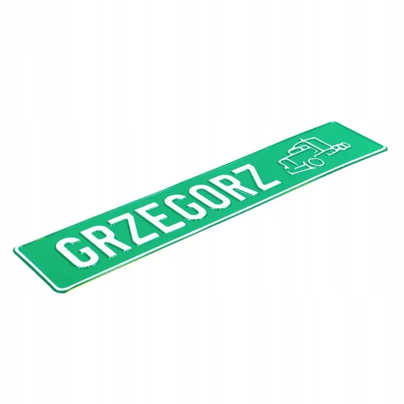 Tablica tłoczona zielona na szybę do tira GRZEGORZ Autentyczny