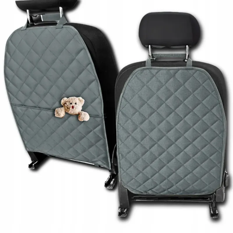 2x OSŁONA TYŁ FOTELA SAMOCHODOWEGO ochraniacz tyłu siedzenia KIESZEŃ SZARY Autentyczny