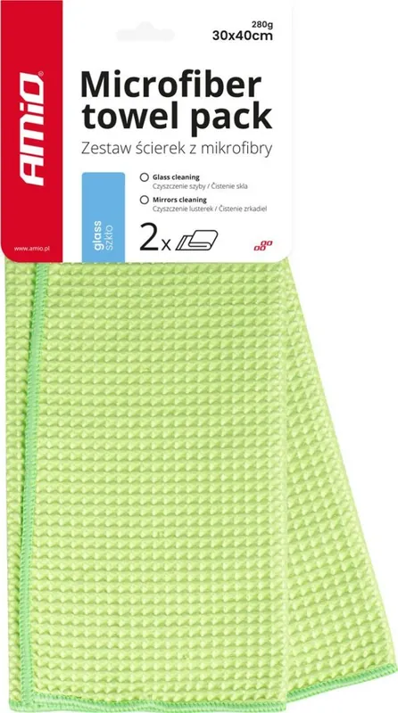 AMiO Ściereczka mikrofibra waflowa do szyb okien luster 40x30 cm 2 szt. amio-03734 Tylko dziś