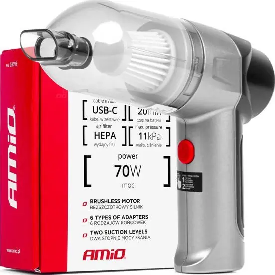 AMiO Odkurzacz samochodowy bezprzewodowy bezszczotkowy HEPA 70W 4000mAh AMIO-03693 Bezpieczna płatność