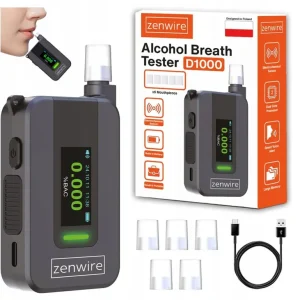 Premium Alkomat Policyjny Elektrochemiczny AI Bezustnikowy Profesjonalny 6x Ustniki Zenwire D1000