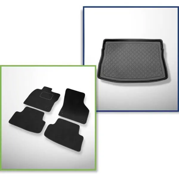 Szybka dostawa Zestaw: dywaniki welurowe + mata do bagażnika do Volkswagen Golf VII (10.2012-12.2019) - górny bagażnik z dojazdowym kołem zapasowym/zestawem naprawczym; pełne koło zapasowe