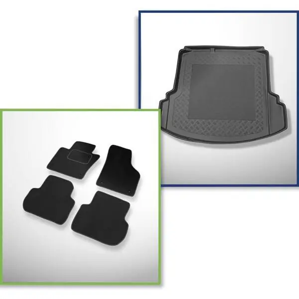 Niska cena Zestaw: dywaniki welurowe + mata do bagażnika do Volkswagen Jetta NCS (01.2011-2018) - z prawą i lewą wnęką