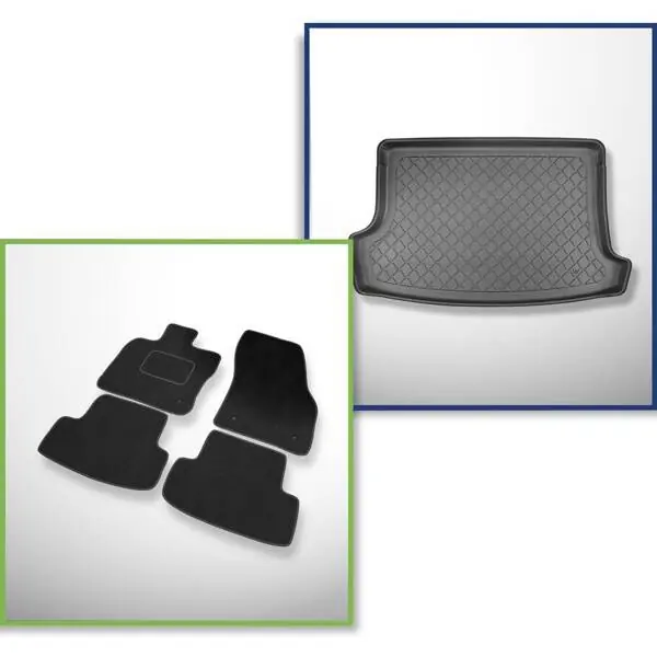 Zamów teraz Zestaw: dywaniki welurowe + mata do bagażnika do Volkswagen T-Roc (12.2017-....) - górny bagażnik; ruchoma podłoga w najwyższym położeniu