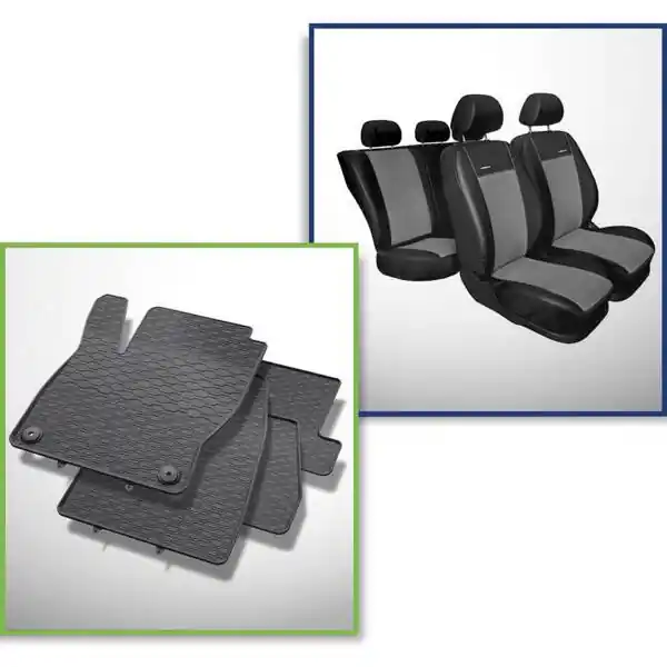 Rabat Zestaw: dywaniki gumowe + pokrowce szyte na miarę do Ford Focus III Hatchback, Kombi, Sedan (2011-2018) - Premium