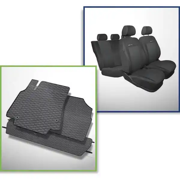 Zestaw: dywaniki gumowe + pokrowce szyte na miarę do Peugeot Partner II Van (2008-2018) - Elegance - na dwa rzędy siedzeń Wyprzedaż