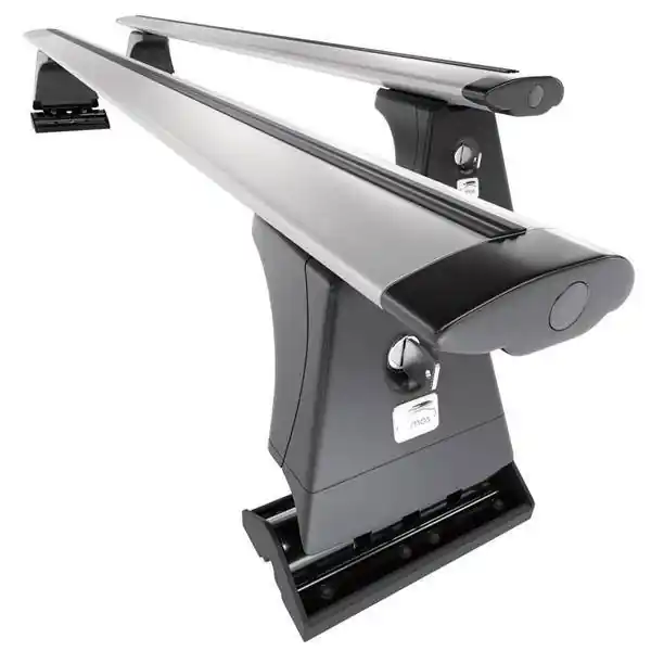 Oryginalny Aluminiowy bagażnik dachowy do Subaru Outback III Kombi (2003-2009) - srebrne belki dachowe z uchwytem - Amos - β-103 - Dynamic - punkty montażowe