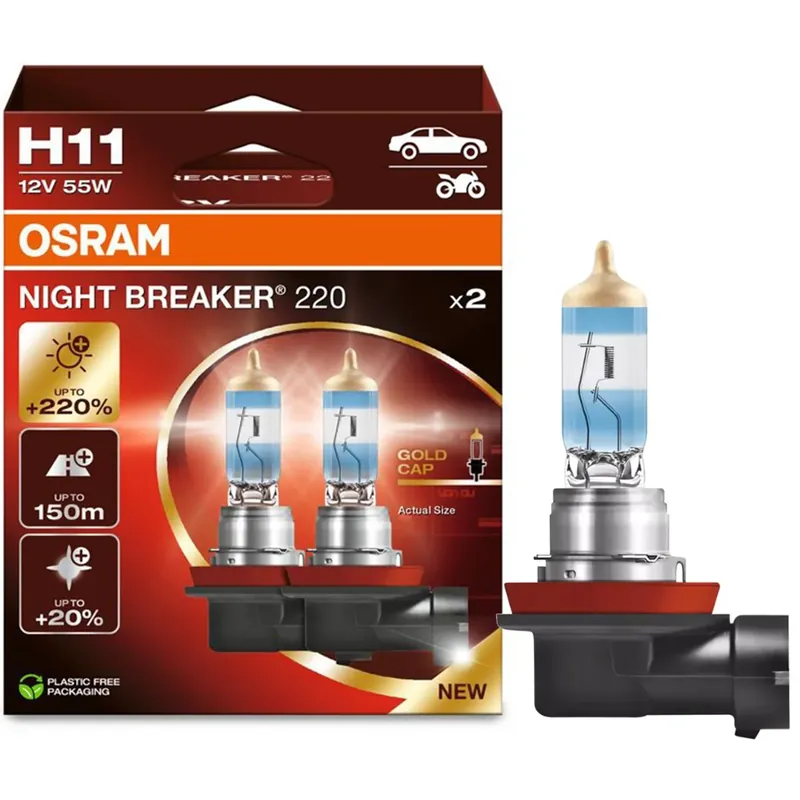 Najlepsza cena Osram żarówki H11 Night Breaker +220% do +150m +20% bielsze światło
