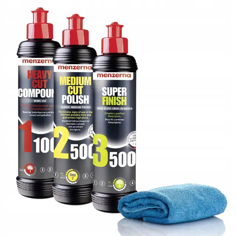 Pasty Polerskie do Lakieru 1100 2500 3500 + Mikrofibra 3x250ml MENZERNA Bezpieczna płatność