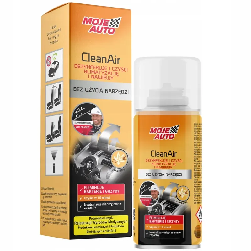 Oryginalny MOJE AUTO Odświeżacz Odgrzybiacz Klimatyzacji Nawiewów Zapach Wanilia 150ml