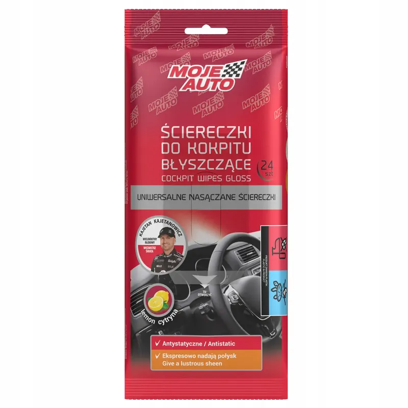Najlepsza cena MOJE AUTO Ściereczki do Czyszczenia Kokpitu Blyszczące Zapach Cytryna 24szt